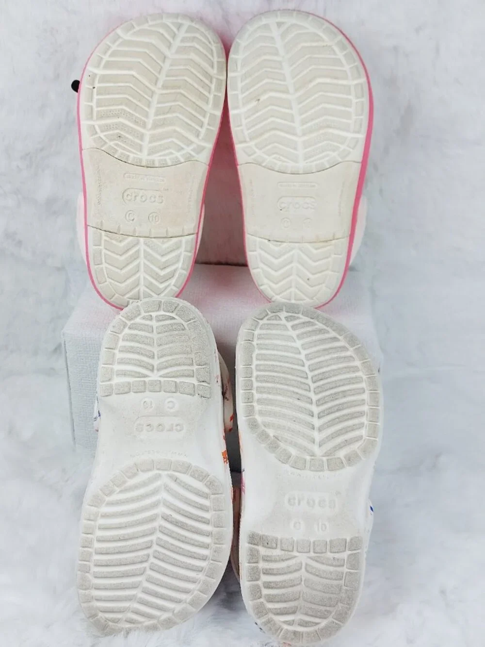 Set Of 2 Crocs Girl's White Pink Classic Platform Slip-On Casual Clogs Size 10
